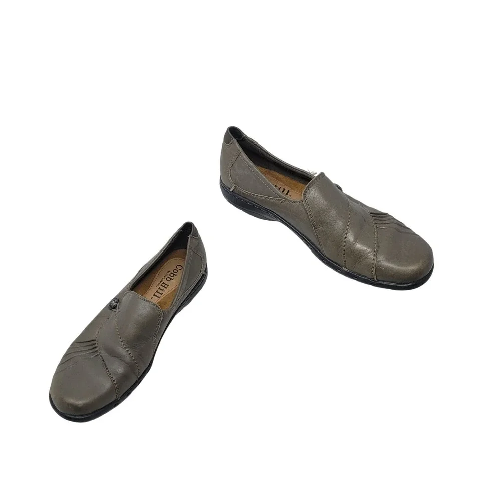 Cobb Hill Paulett Leather Loafers  7.5N Gray Pleated Detail Slip-On Comfort Shoe